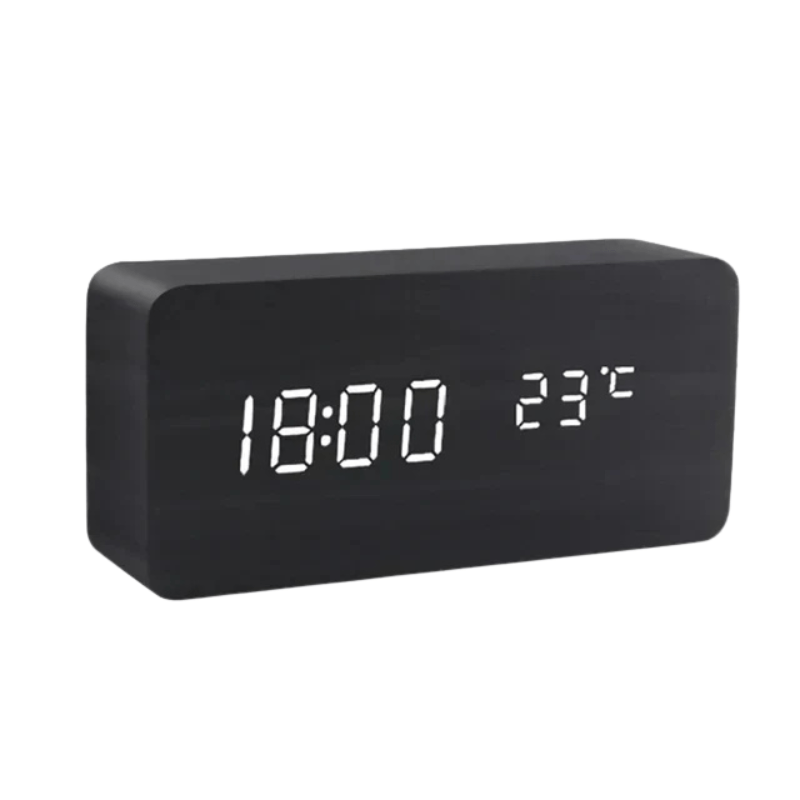 Digitale Houten Tafelklok met Stemactivering LED-Tijdsweergave Wekker Temperatuur voor Slaapkamer Kantoor | Sansoti