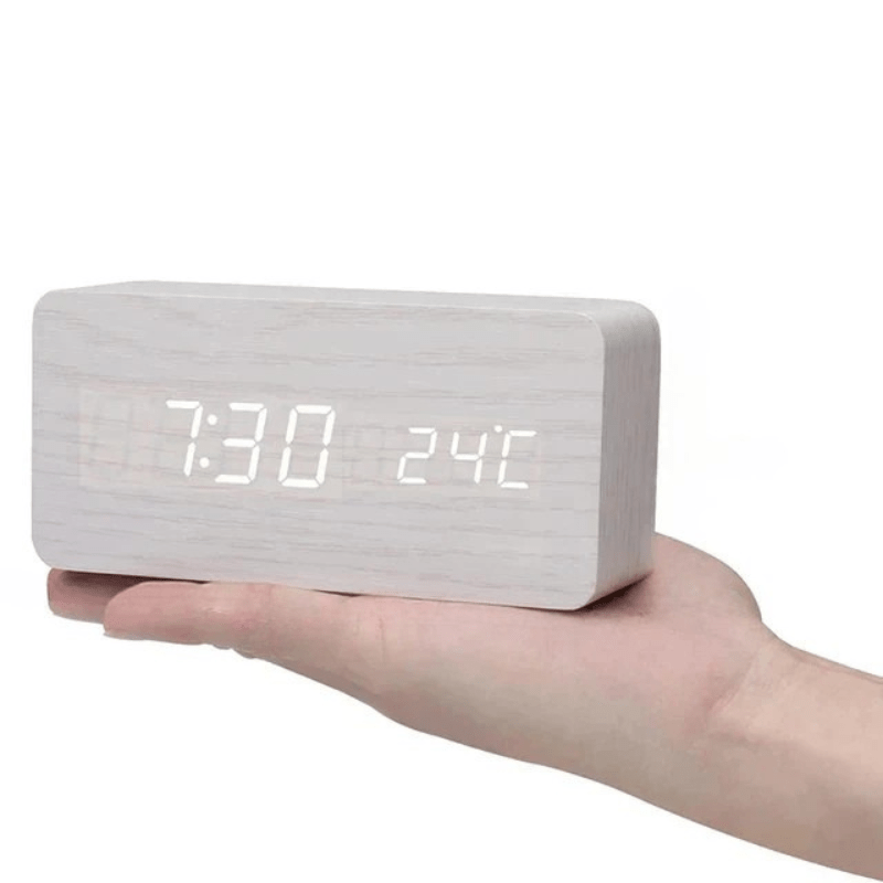 Digitale Houten Tafelklok met Stemactivering LED-Tijdsweergave Wekker Temperatuur voor Slaapkamer Kantoor | Sansoti