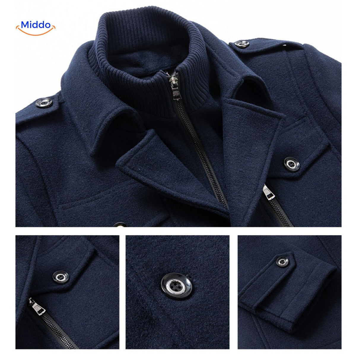 Langer Herren-Wintermantel aus Wollmischung mit doppeltem Kragen, Trenchcoat, Schulterklappen, warm, klassisch und stilvoll für Herbst und Winter | Sansoti