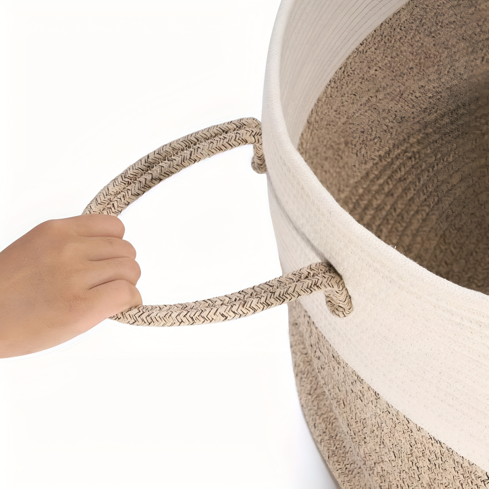 Geweven Opbergmand 51x34cm Bruin-Grijs Wasgoed Speelgoed Organizer met Stevige Handvatten Machinewasbaar Polyester | Sansoti