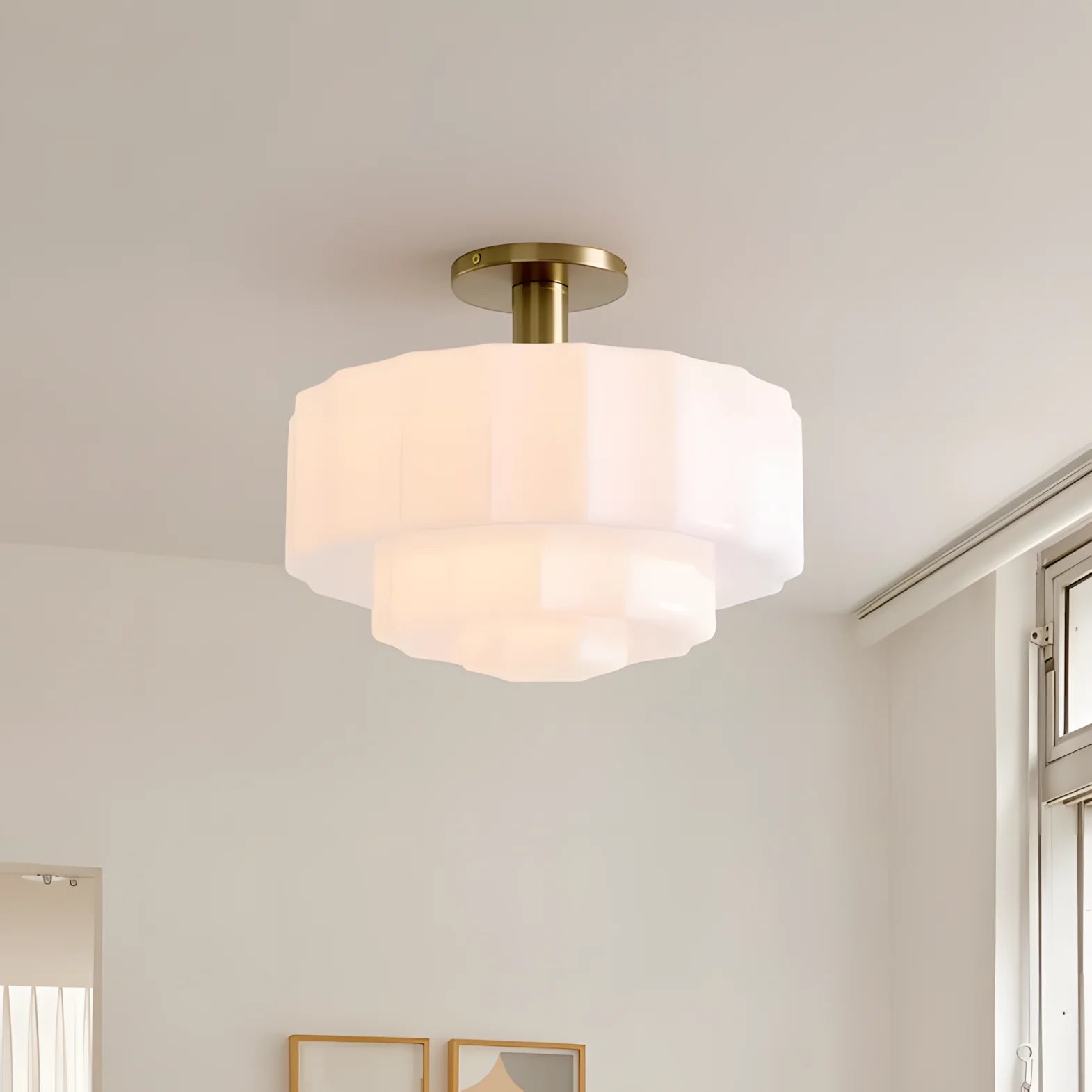 Gelaagde Plafondlamp met Getextureerd Melkglas – Modern Vintage Design | Sansoti