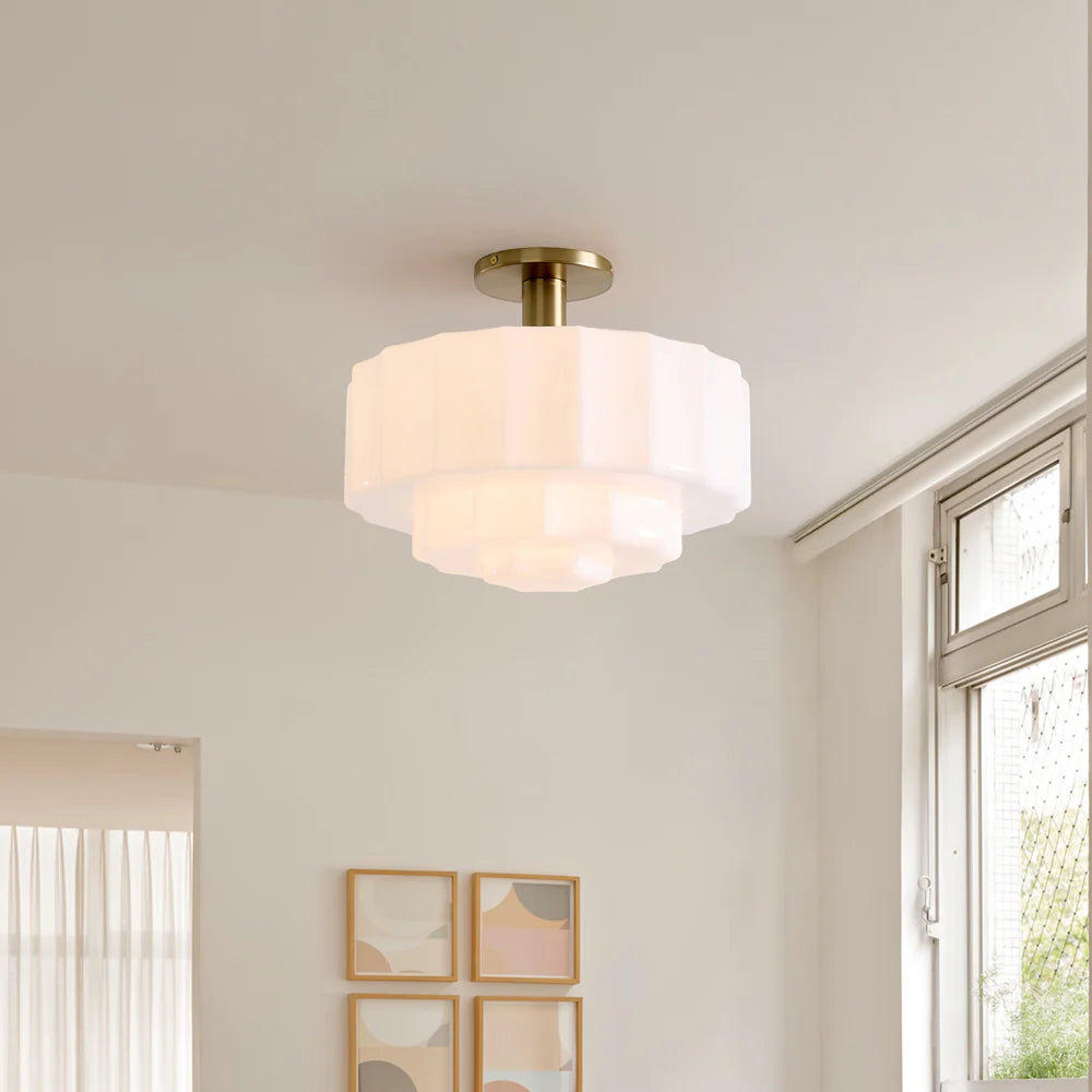 Gelaagde Plafondlamp met Getextureerd Melkglas – Modern Vintage Design | Sansoti