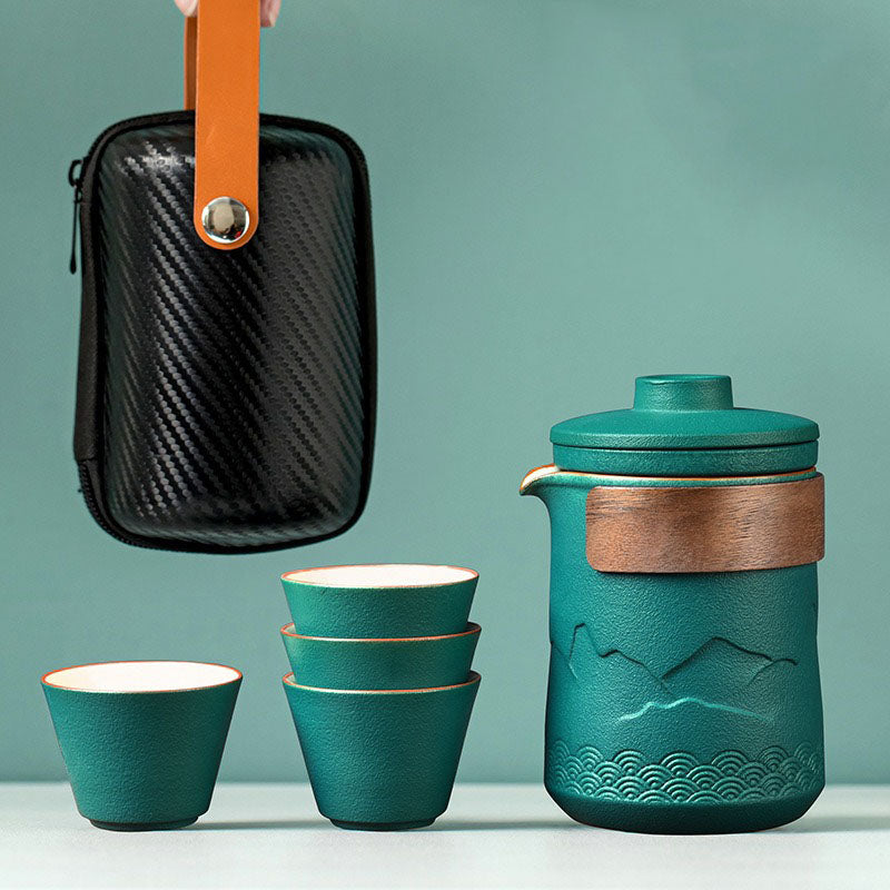 Reis Theeset Keramiek Compact Met Theepot Kopjes En Reistas Bergdesign | Sansoti