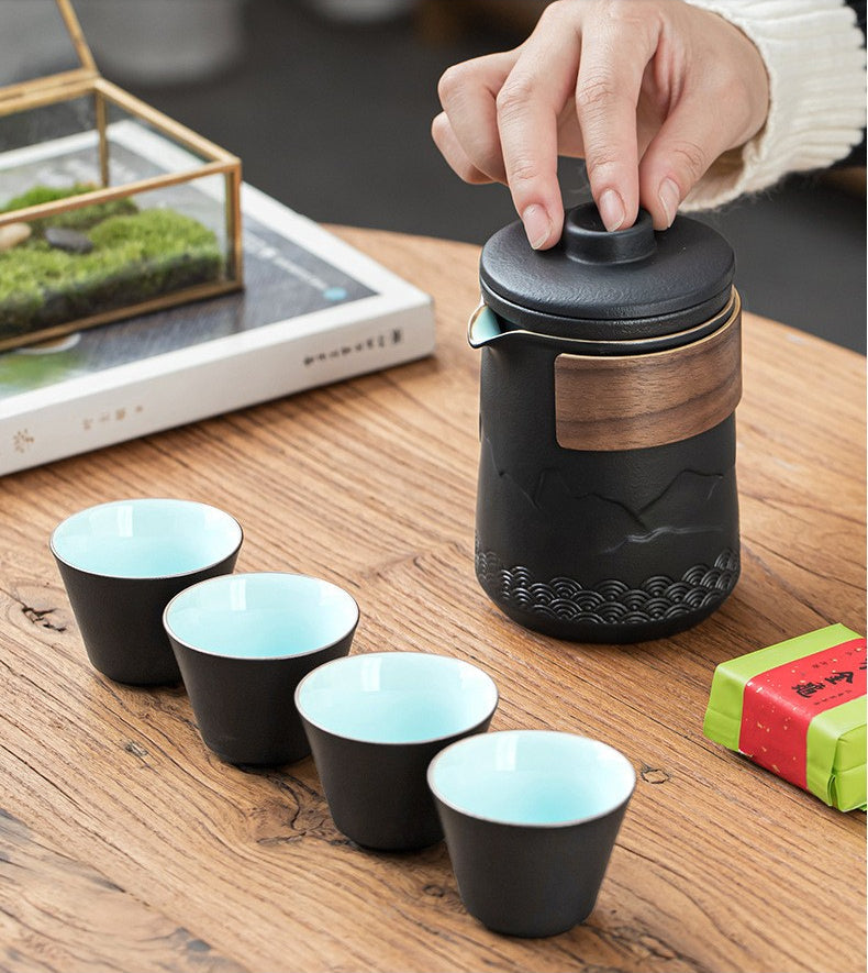 Reis Theeset Keramiek Compact Met Theepot Kopjes En Reistas Bergdesign | Sansoti