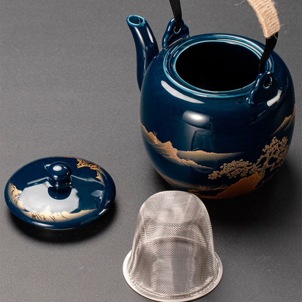 Japanse Gongfu Theeset Met Dienblad Porselein Blauw Berglandschap 8 Delig | Sansoti