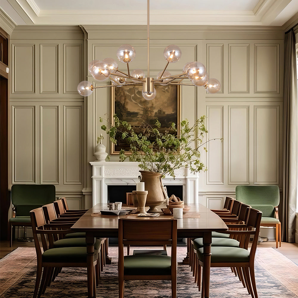 Hanglamp met 15 Glazen Bollen Zwart Messing 112cm Moderne Plafondverlichting voor Eetkamer en Woonkamer | Sansoti