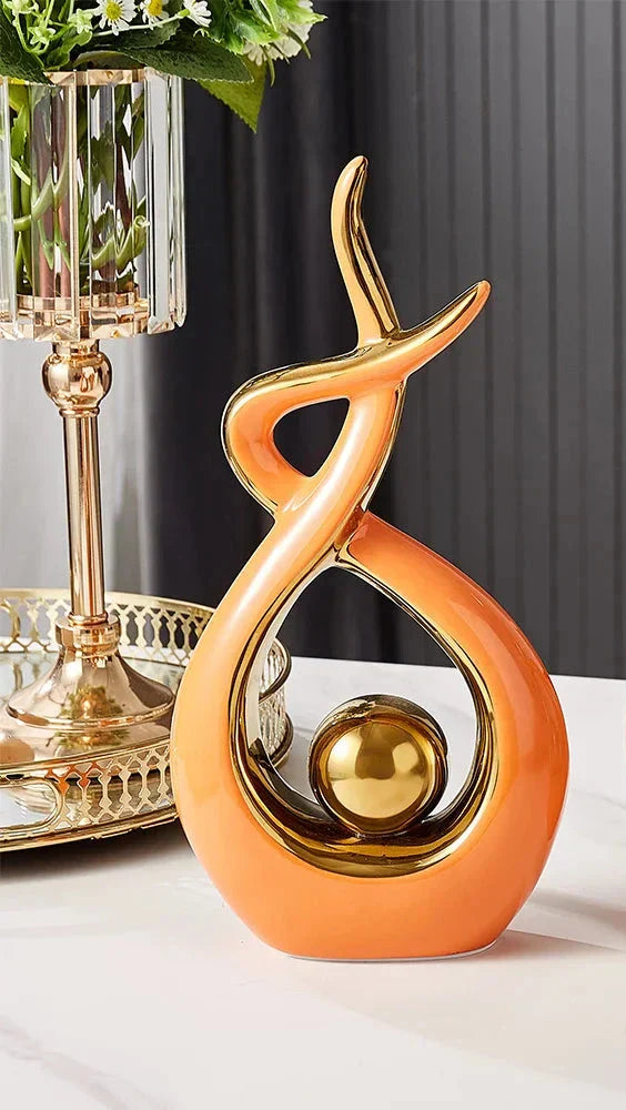 Decoratieve Sculptuur Keramiek Goud Groen Abstract 31cm Woonkamer Tafel Beeld Modern Kunstobject Interieur Decoratie | Sansoti