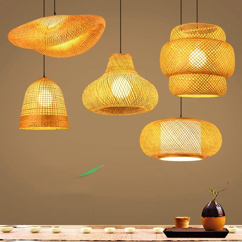 Handgevlochten Rotan Hanglamp Natuurlijk Design Warm Licht Eetkamer Woonkamer Bohemian Stijl Lampenkap | Sansoti