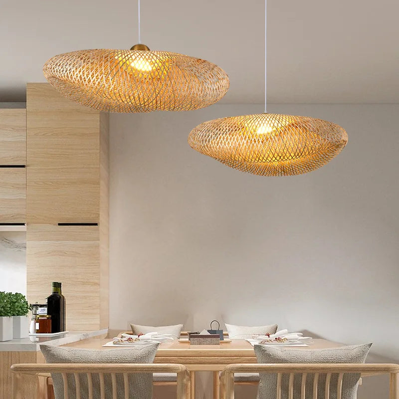 Handgevlochten Rotan Hanglamp Natuurlijk Design Warm Licht Eetkamer Woonkamer Bohemian Stijl Lampenkap | Sansoti