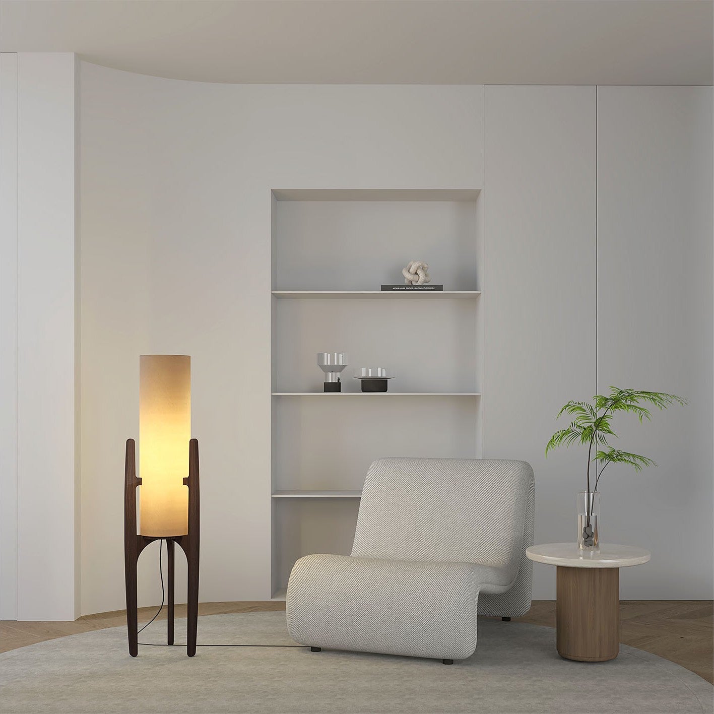 Lampadaire zen avec abat-jour en lin et cadre en bois naturel | Restfield