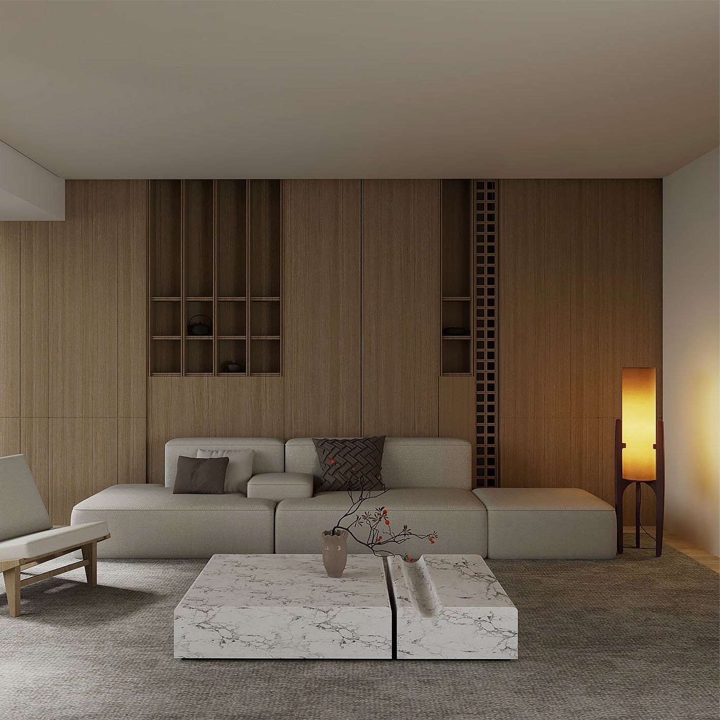 Lampadaire zen avec abat-jour en lin et cadre en bois naturel | Restfield