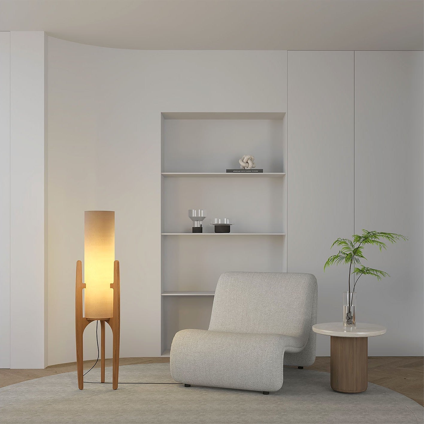 Lampadaire zen avec abat-jour en lin et cadre en bois naturel | Restfield