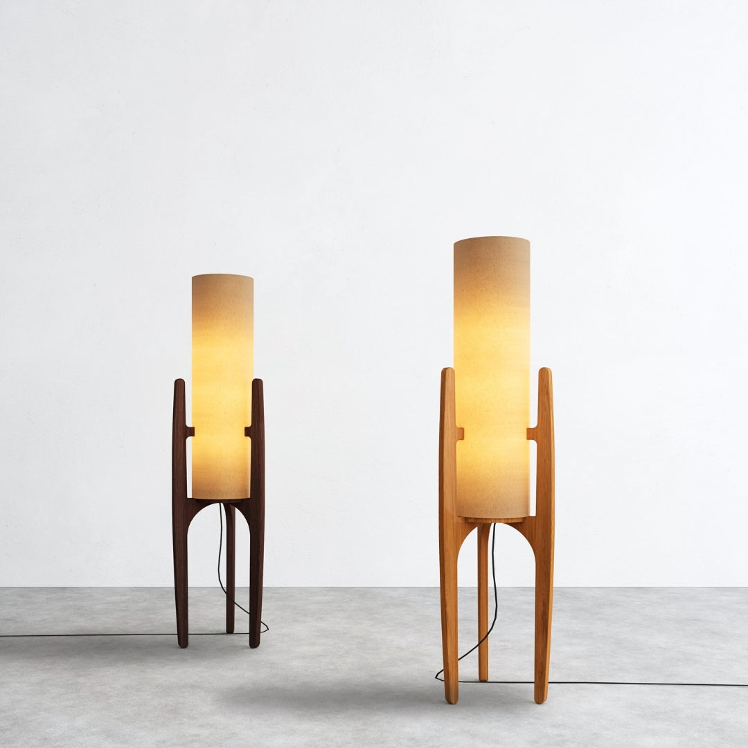 Lampadaire zen avec abat-jour en lin et cadre en bois naturel | Restfield