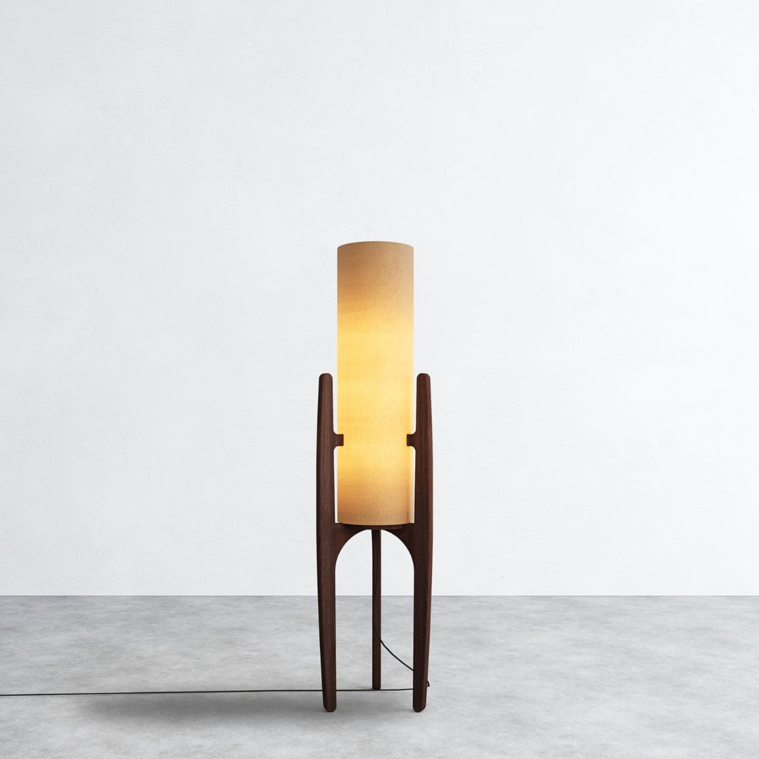 Lampadaire zen avec abat-jour en lin et cadre en bois naturel | Restfield