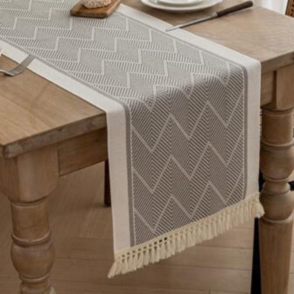 Chemin de table tissé de luxe à motif zigzag – Chemin de table scandinave pour table à manger et intérieur
