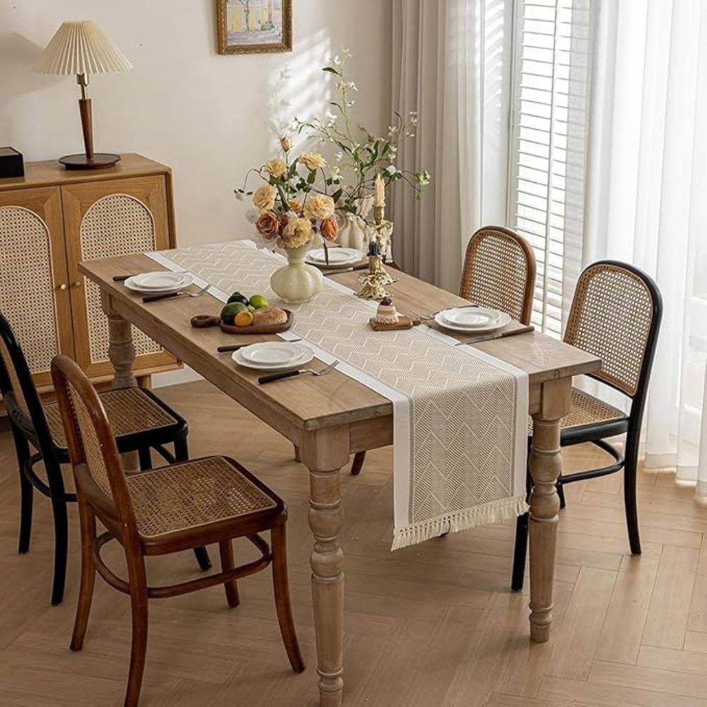 Chemin de table tissé à motif zigzag – Décoration naturelle pour salle à manger et espace de vie | Restfield