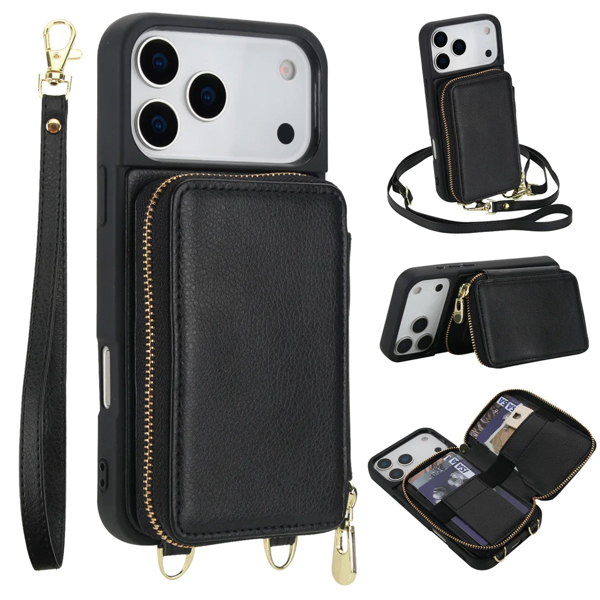 Telefoonhoesje met Portemonnee Crossbody Band iPhone Kunstleer Kaarthouder Standaard Handsfree Bescherming | Sansoti