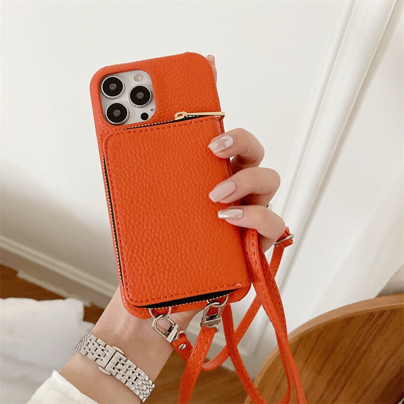 Telefoonhoesje met Portemonnee Crossbody Band iPhone Kunstleer Kaarthouder Standaard Handsfree Bescherming | Sansoti
