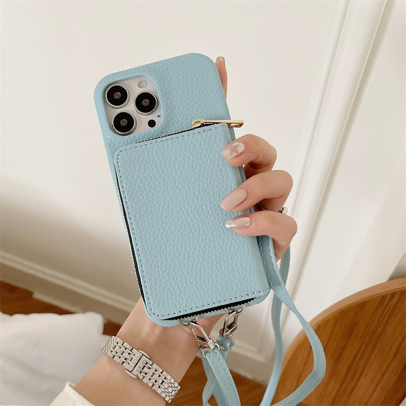 Telefoonhoesje met Portemonnee Crossbody Band iPhone Kunstleer Kaarthouder Standaard Handsfree Bescherming | Sansoti