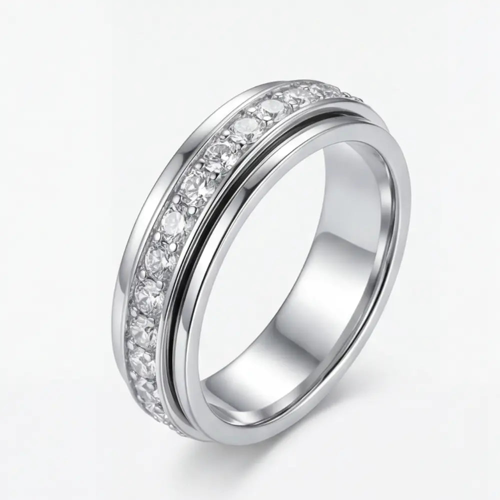 Draaibare Ring met Zirkonia Stenen Titanium Staal Zilver Goud Rosé Goud 3 Kleuren Briljante Sieraden voor Dagelijks Gebruik | Sansoti