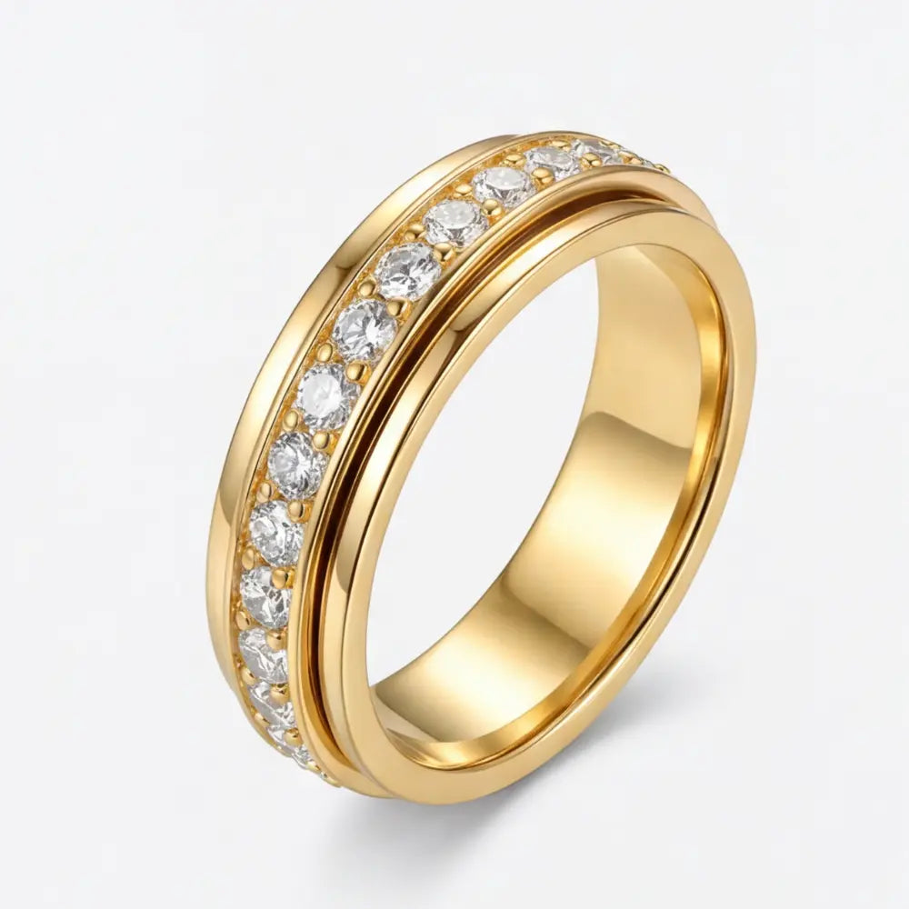 Draaibare Ring met Zirkonia Stenen Titanium Staal Zilver Goud Rosé Goud 3 Kleuren Briljante Sieraden voor Dagelijks Gebruik | Sansoti
