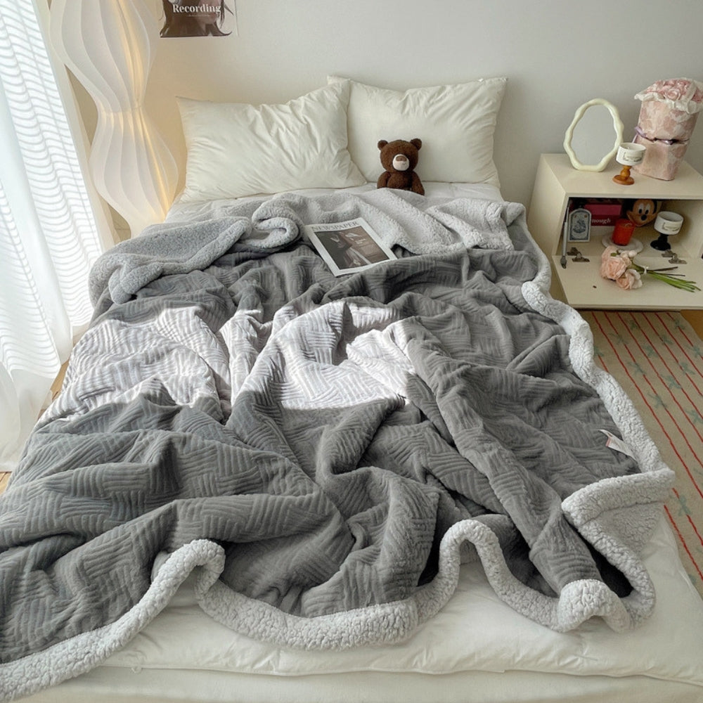 Jacquard-Decke aus Kaninchenplüsch, doppelseitiges Lammfell-Fleece, warm, Schlafzimmer, Wohnzimmer, Sofa, Couch | Sansoti