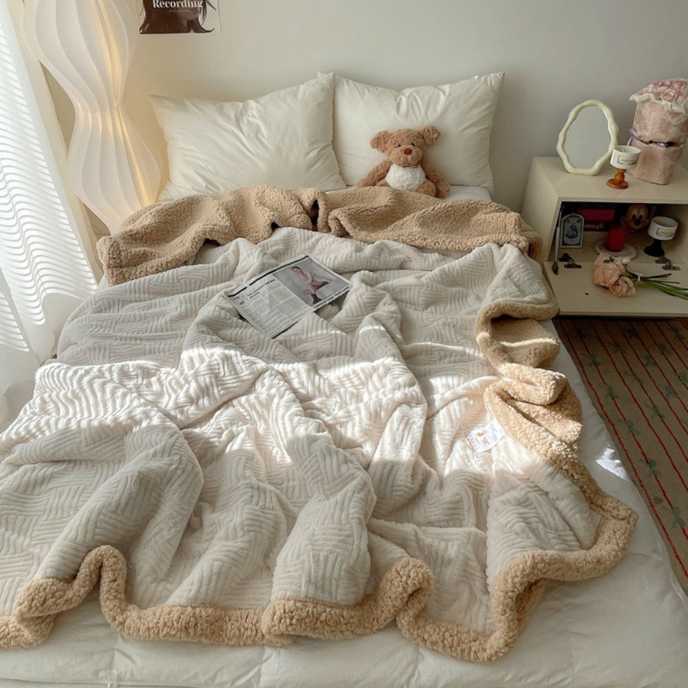 Jacquard-Decke aus Kaninchenplüsch, doppelseitiges Lammfell-Fleece, warm, Schlafzimmer, Wohnzimmer, Sofa, Couch | Sansoti