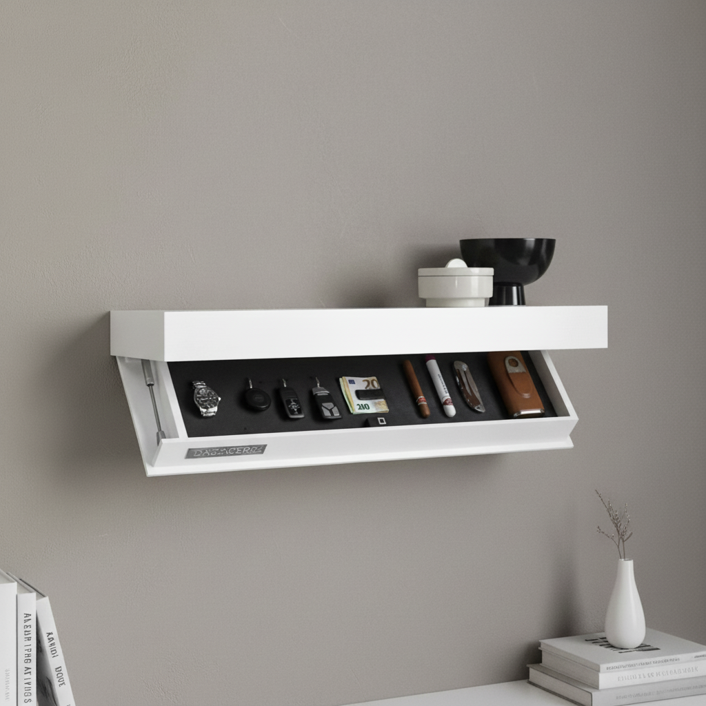 Zwevende Wandplank met Verborgen Opbergvak Massief Hout 40cm Hal Keuken Kantoor Minimalistisch Design | Sansoti
