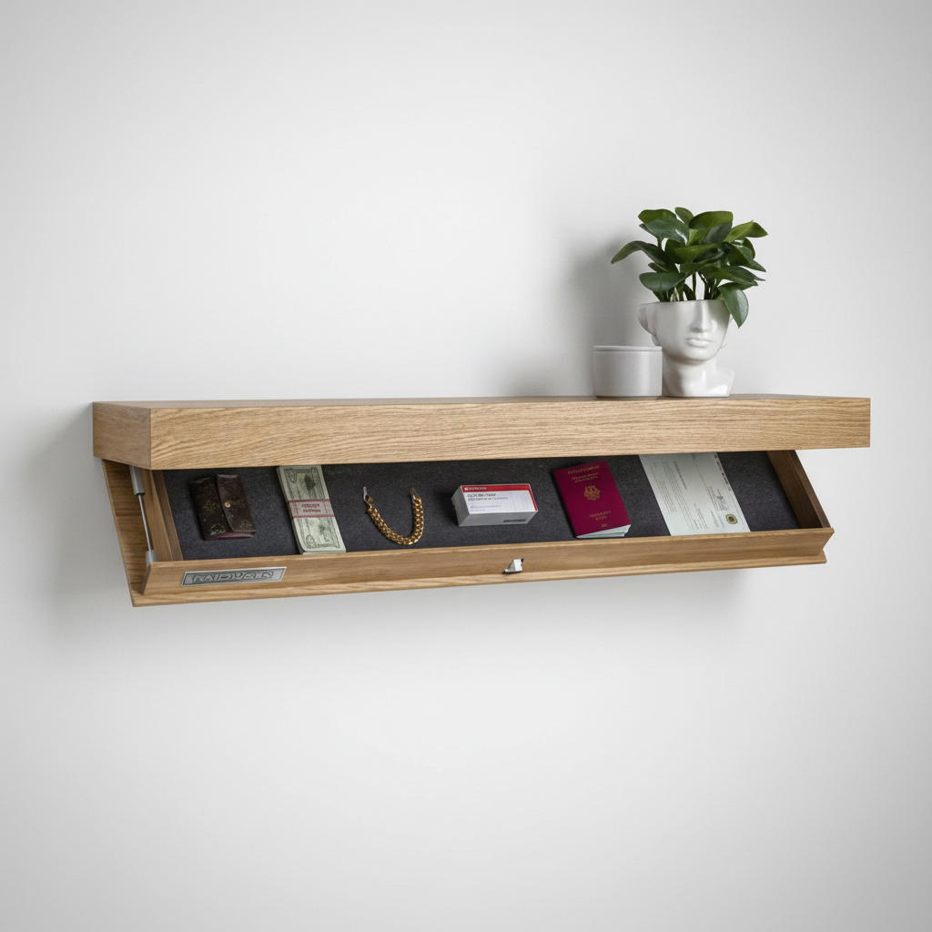 Zwevende Wandplank met Verborgen Opbergvak Massief Hout 40cm Hal Keuken Kantoor Minimalistisch Design | Sansoti