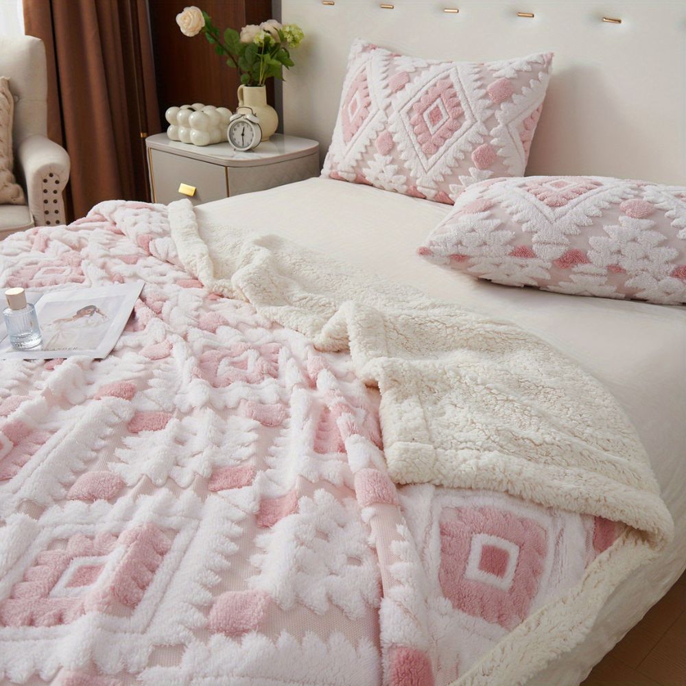Doppelter Plaid mit geometrischem Muster aus Vintage-Mikrofaser für Wohnzimmer und Schlafzimmer, Sofadecke, weich, warm und komfortabel | Sansoti