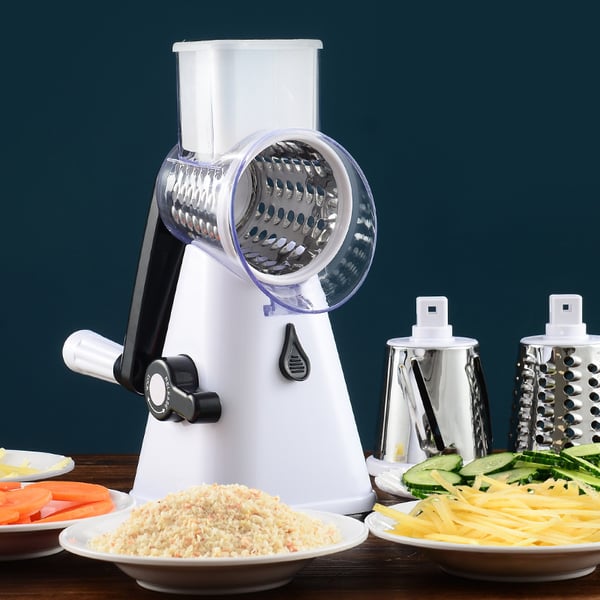 Roterende Keukenrasp met 3 Messen – Handmatige Multifunctionele Groentesnijder en Kaasrasp voor Salade, Gebak en Pasta | Sansoti