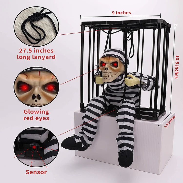 Horrorschedelkooi met Bewegingssensor Geluid en Licht Halloween Decoratiefiguur Interactief Draagbaar | Sansoti
