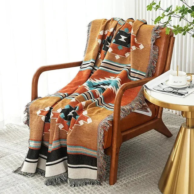 Überwurfdecke Jacquard Gewebt Fransen Bunt Baumwolle Polyester Warm Weich | Restfield