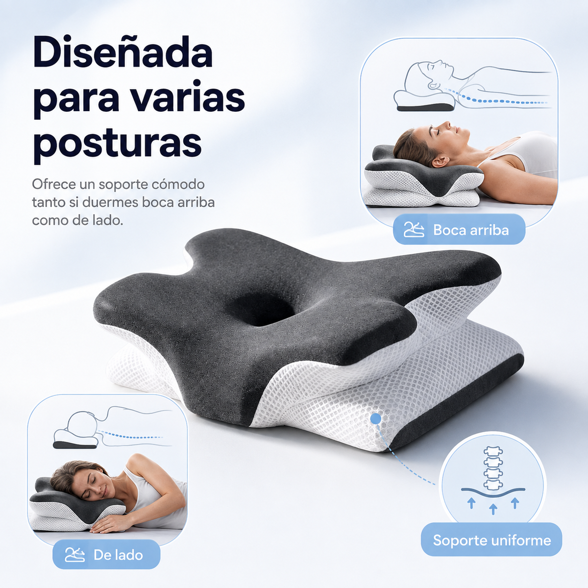 Oreiller cervical réglable en mousse à mémoire de forme, soutien ergonomique du cou, oreiller pour dormir sur le dos, le côté ou le ventre, housse lavable, confort | Sansoti