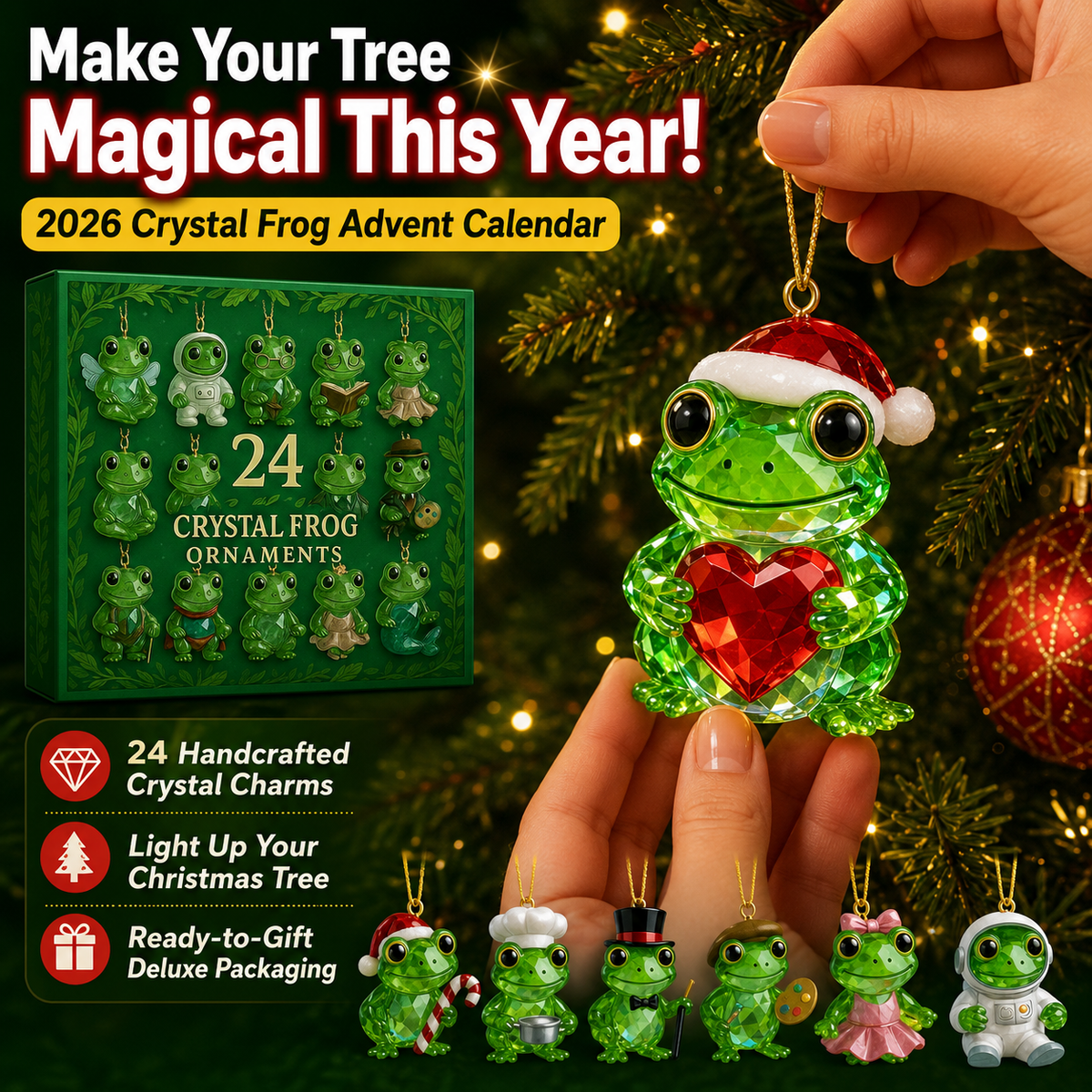 Advent calendar Frog Crystal with 24 Decorative Figurines for Nature Lovers Unique Christmas Gift Living Room | Sansoti