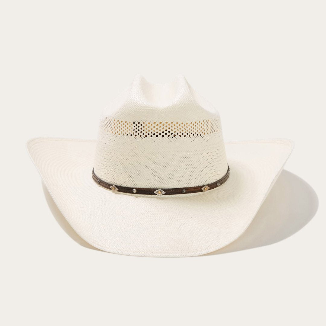 Straw Cowboy Hat with Leather Band and Metallic Accents – Adjustable 58-60 cm | Sansoti