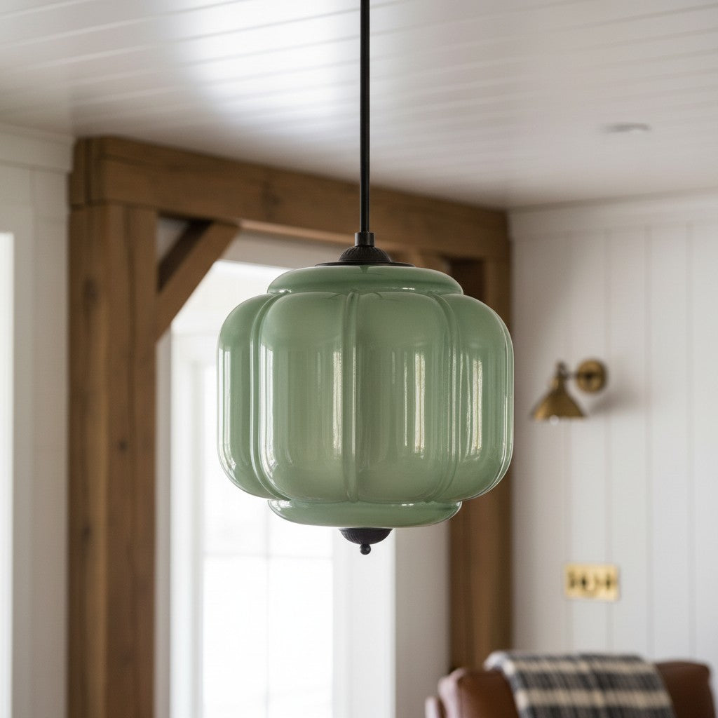 Vintage Melkglas Hanglamp met Messing Armatuur – Klassiek Retro Design voor Eetkamer, Hal & Leeshoek | Sansoti