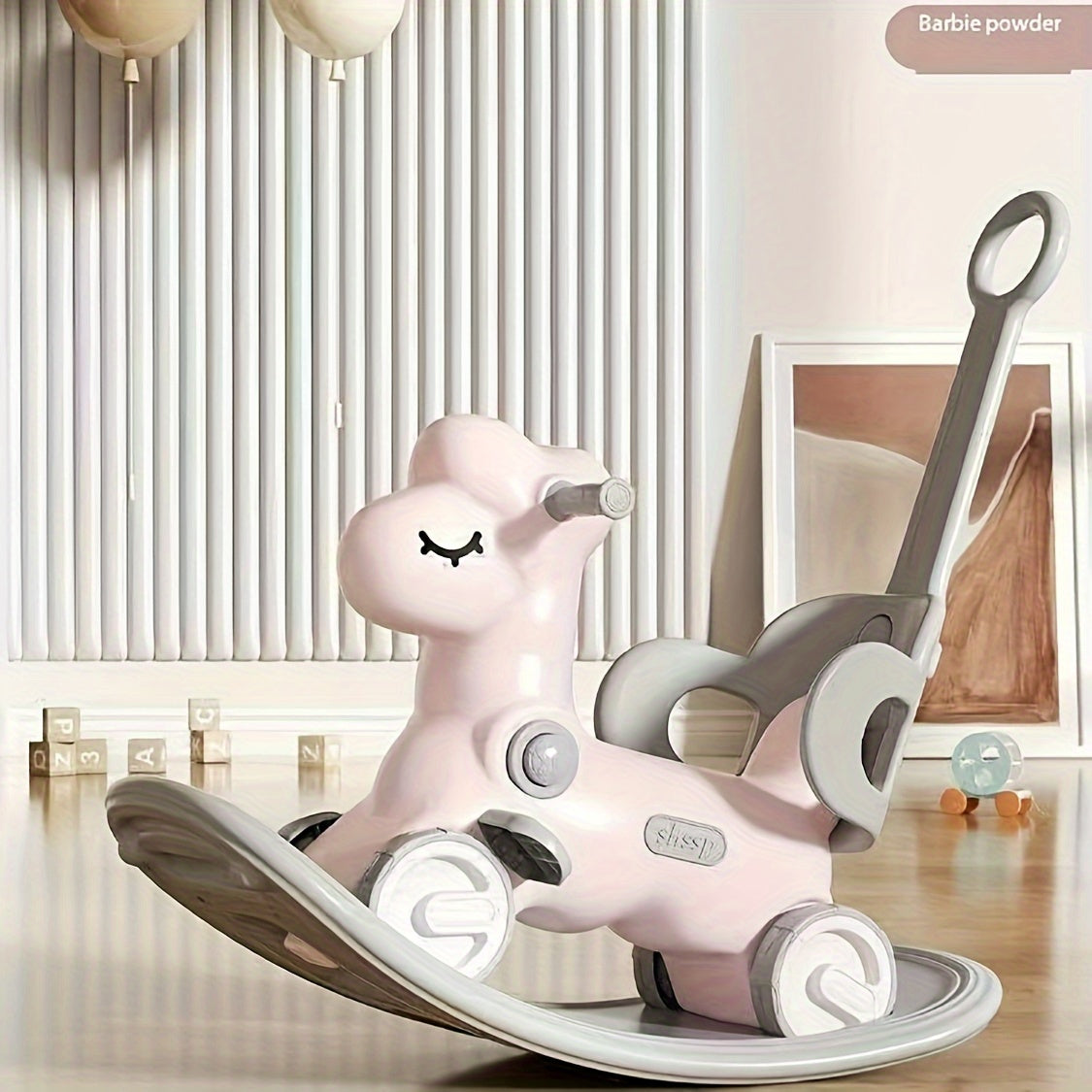 2-in-1 baby schommelpaard loopfiets kunststof roze kinderen peuter met duwstang balansspeelgoed binnen speelgoed | Sansoti