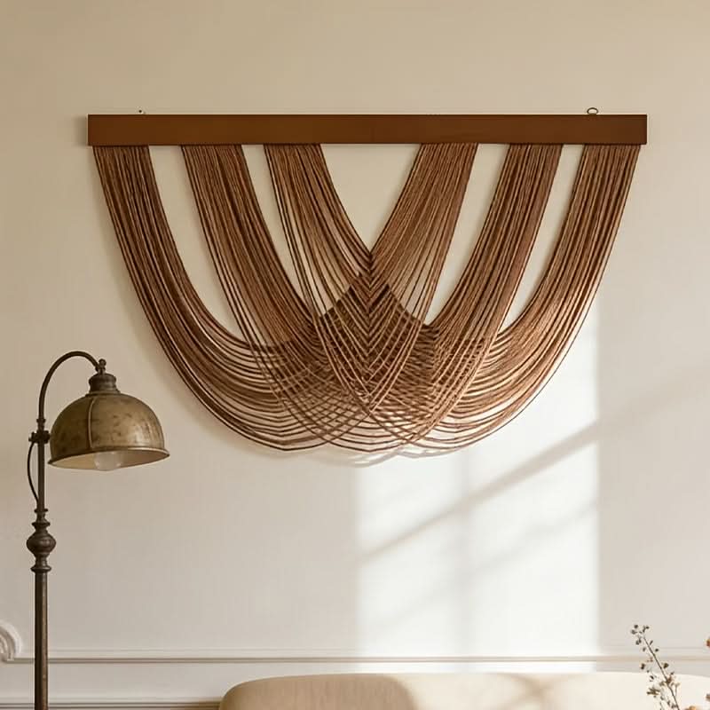 Wandpaneel aus Makramee im Boho-Stil aus Baumwolle 100x60 cm Minimalistische Wanddekoration aus Naturtextil für das Wohnzimmer | Sansoti
