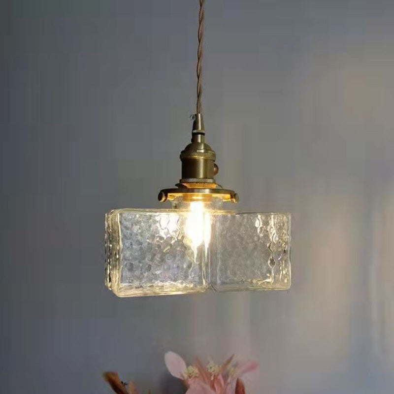 Vintage Hanglamp met Gegolfd Glas & IJzeren Armatuur – Vierkant/Rechthoekig – Scandinavisch Design voor Woonkamer | Sansoti