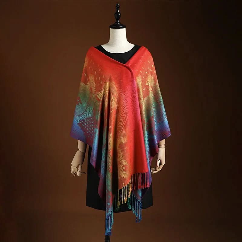 Cashmere Gradient Scarf for Women, Warm Winter Scarf with Fringes, Sunset Blue, Soft Wrap, Fashion Accessory | Sansoti