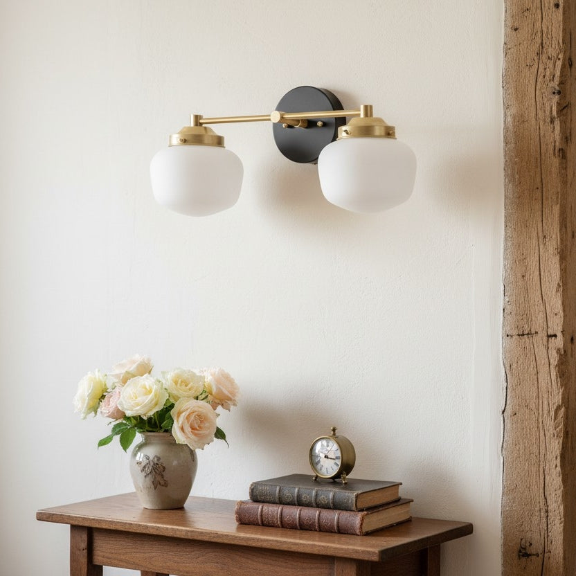 Globe Wandlamp Klassieke Badkamer Schoolhouse Verlichting Mat Opaal Glas voor Spiegel en Wastafel | Sansoti