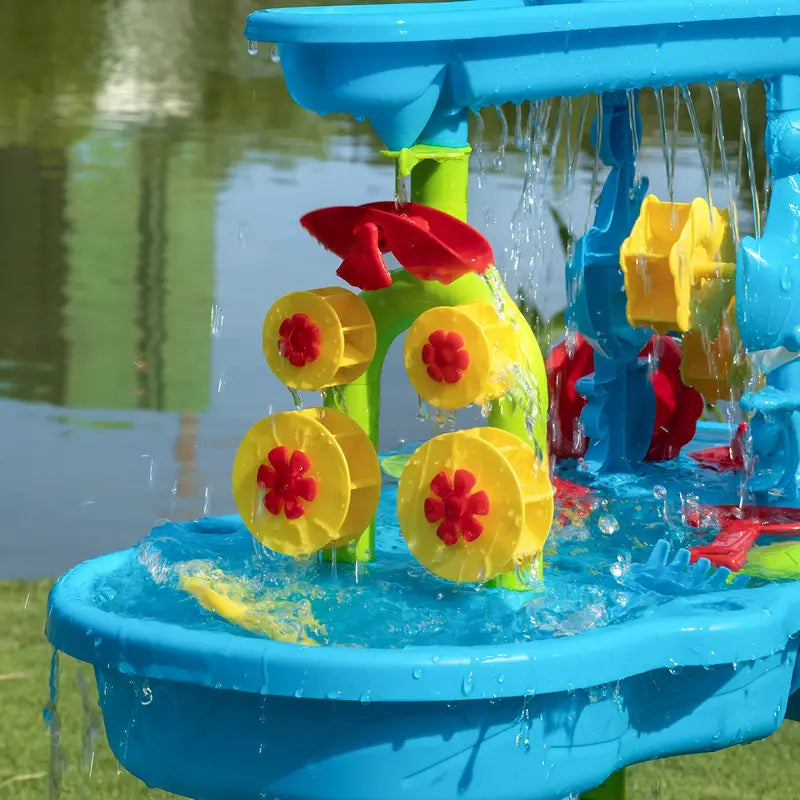 Waterspeeltafel met Accessoires voor Kinderen – Buiten Speelgoed met Watermolen en Watertoren 63x41x82cm – Scandinavisch Geïnspireerd Zandwater Tafeltje voor Tuin | Sansoti