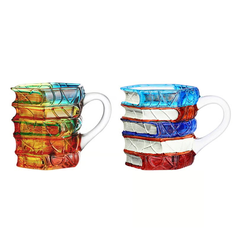 Handbeschilderd Glas met Boekenpatroon 191ml Drinkglas Vintage Literair Design voor Water Sap Cocktails | Sansoti