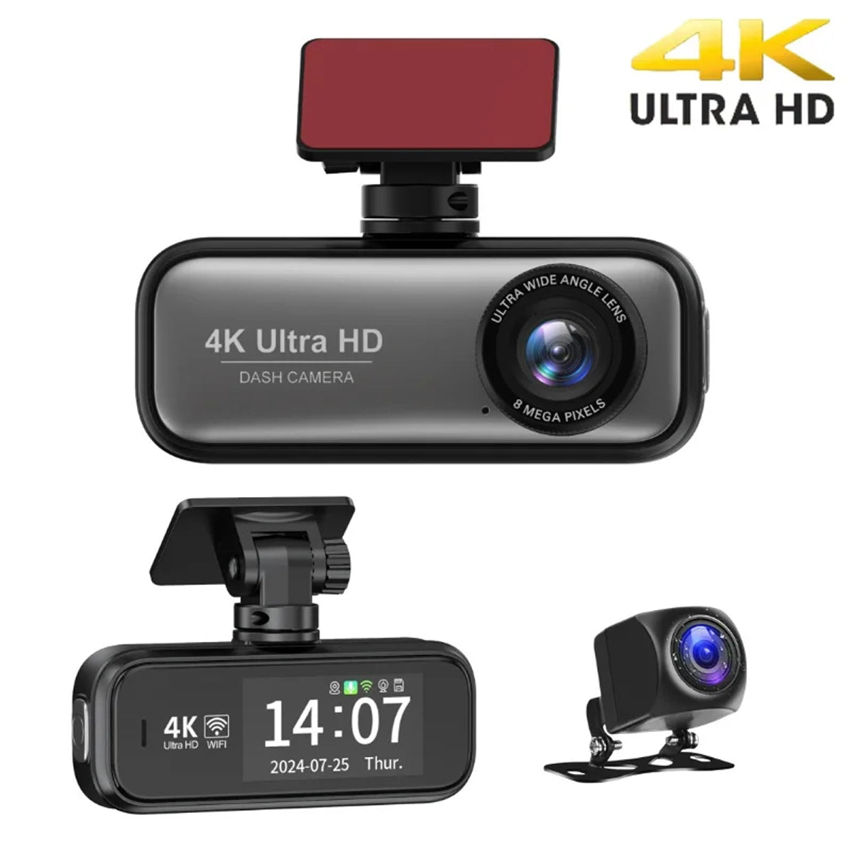 Dashcam à double caméra 4K Ultra HD avec Wi-Fi, GPS, surveillance du stationnement, grand angle à 170°, sécurité automobile, enregistrement et vision nocturne | Sansoti
