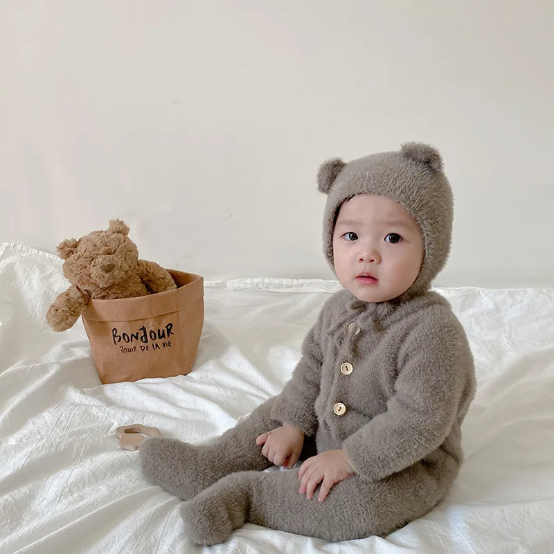 Combinaison bébé en peluche motif ours, vêtement d’hiver unisexe pour nouveau-né et tout-petit, combinaison chaude et douce | Sansoti