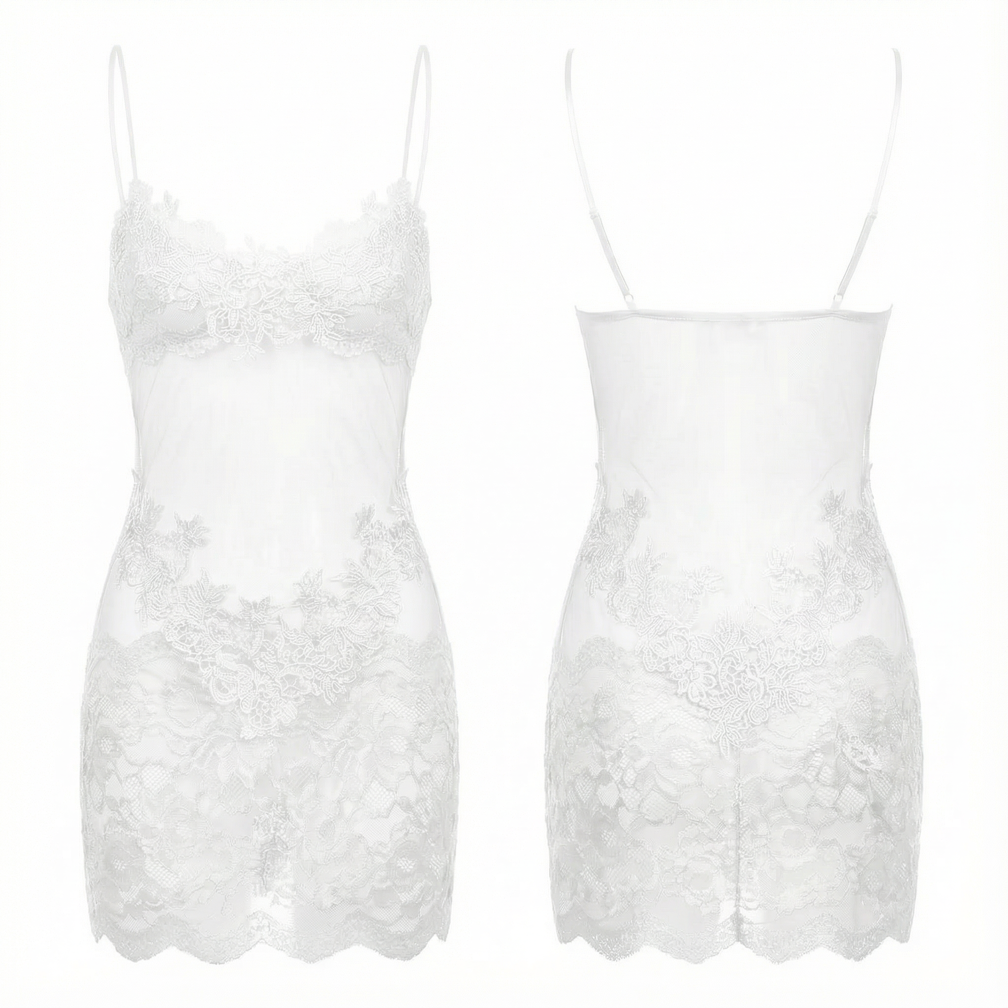 Doorschijnende Geborduurd Kanten Slip Jurk voor Dames – Romantische Lingerie met Verstelbare Bandjes | Sansoti