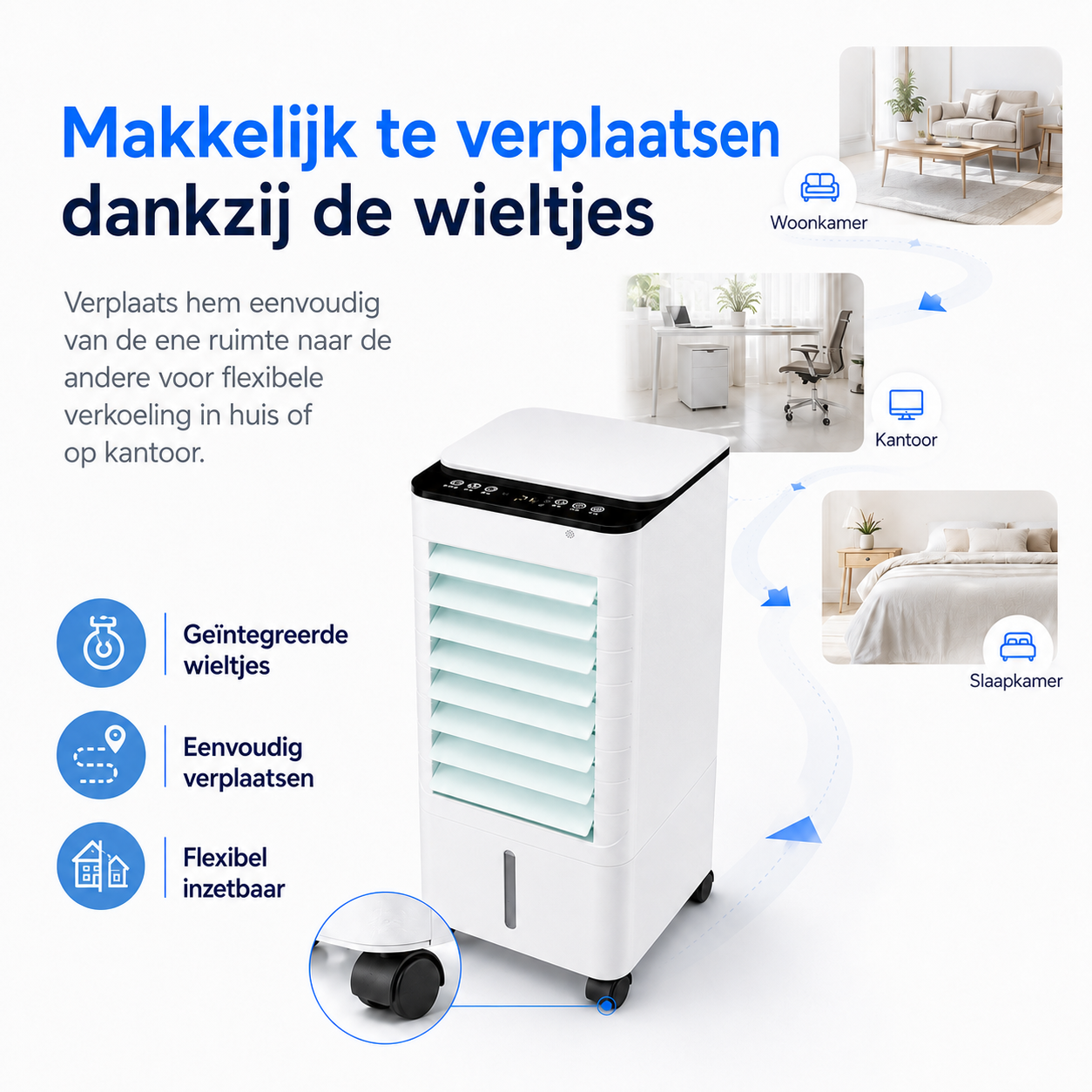 Airco Luchtkoeler Draagbaar 3-in-1 Zonder Slang Wit Oscillatie Timer Slaapkamer Woonkamer Kantoor Luchtbevochtiger Luchtzuivering Filter | Sansoti