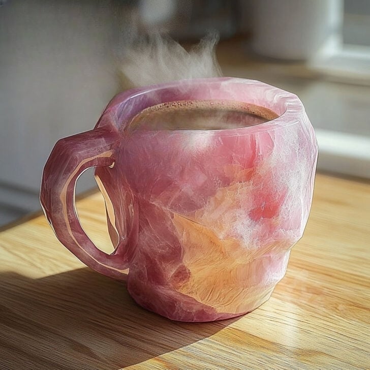 Kristalmok met Natuursteen Effect – Handgemaakte Mok Geïnspireerd op Edelstenen – 200ml Keramiek voor Thee, Koffie of Wijn | Sansoti
