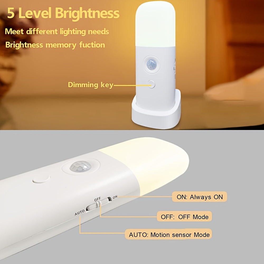 LED Nachtlamp Bewegingssensor USB-oplaadbaar 2000mAh wit slaapkamer gang dimbaar draadloos lampje | Sansoti